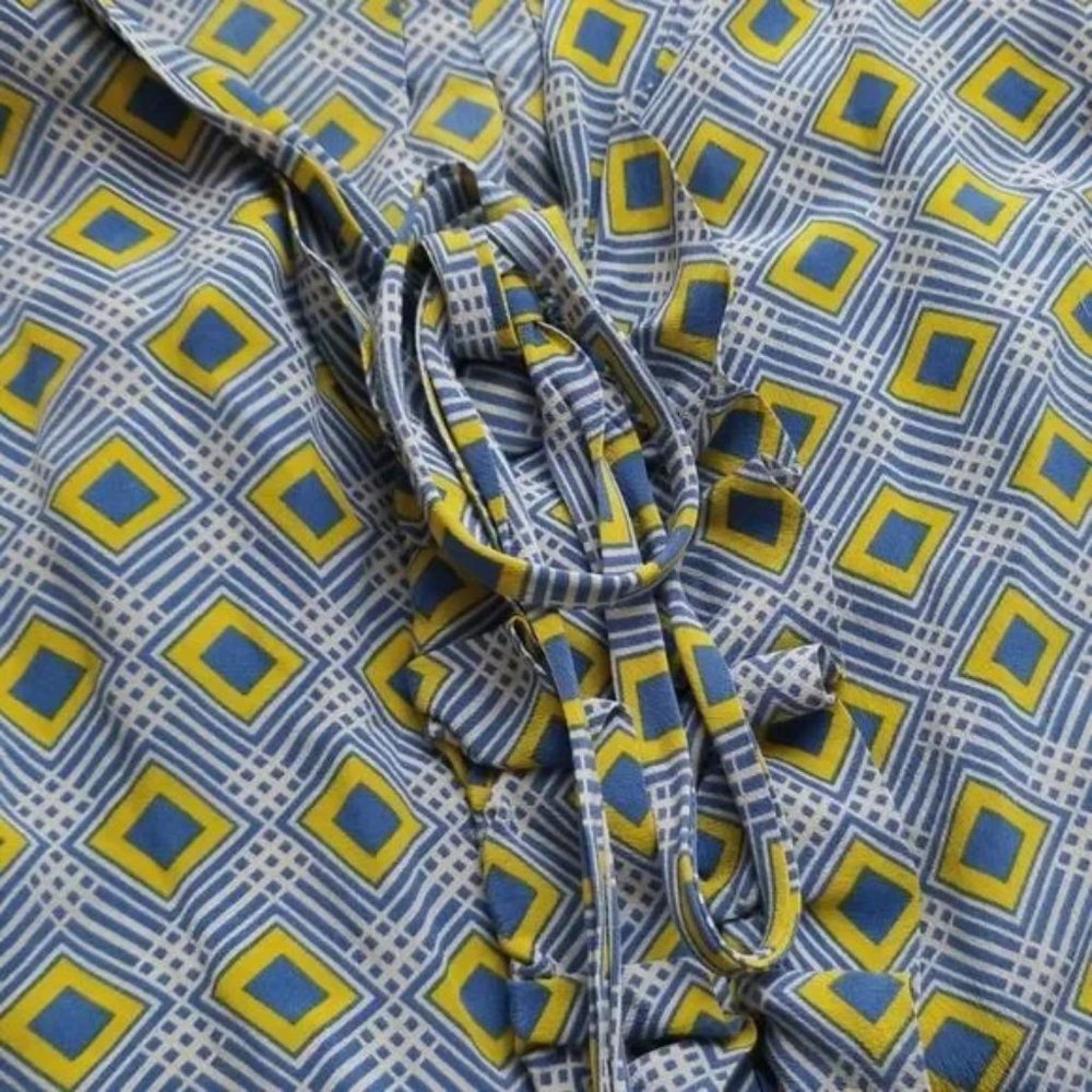 Fossil Geometric Sleeveless Ruffle Button Tie Up … - image 3